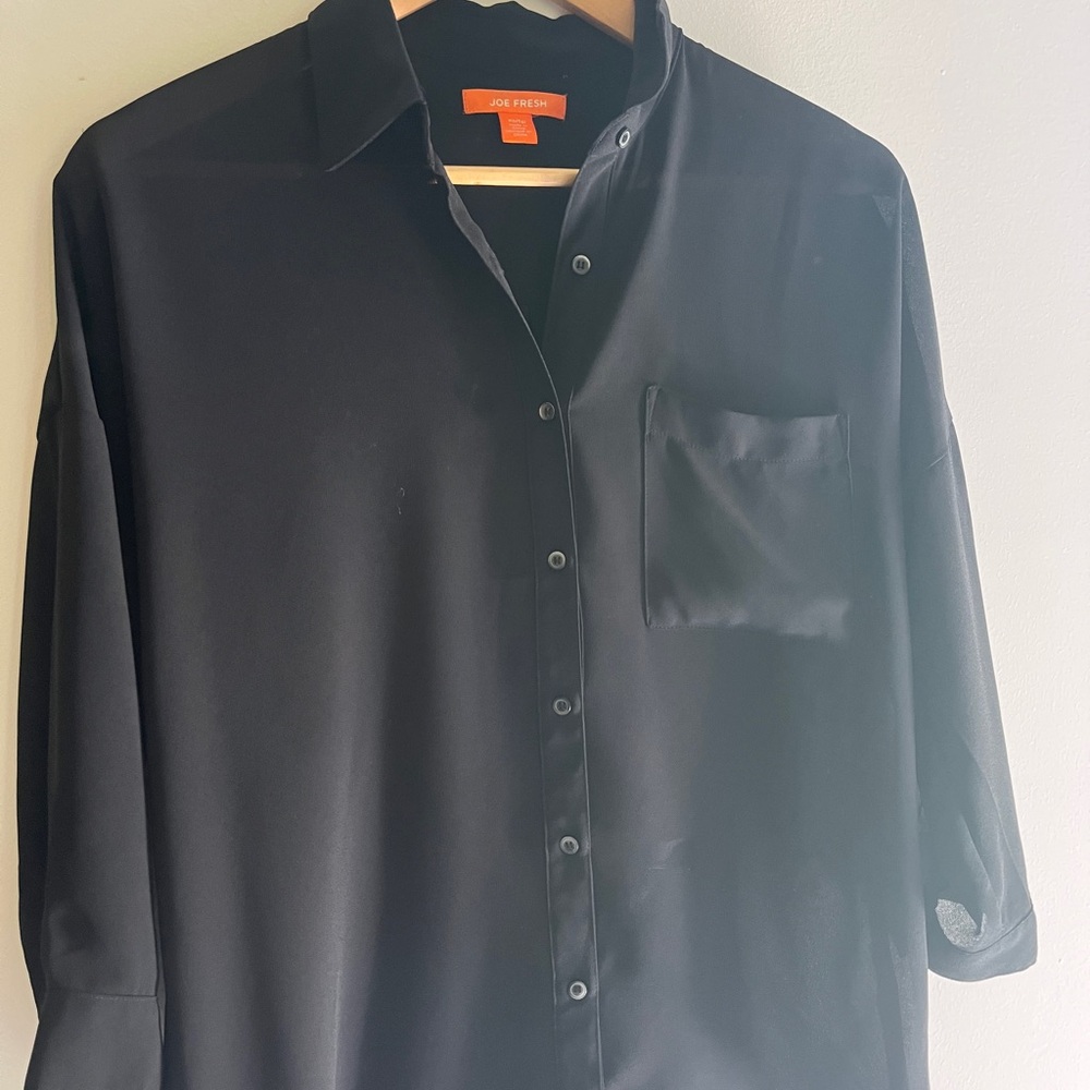 Joe Fresh Black Casual Button Down Shirt with 3/4 Sleeves